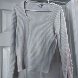 White Ribbed Long Sleeve Sweater